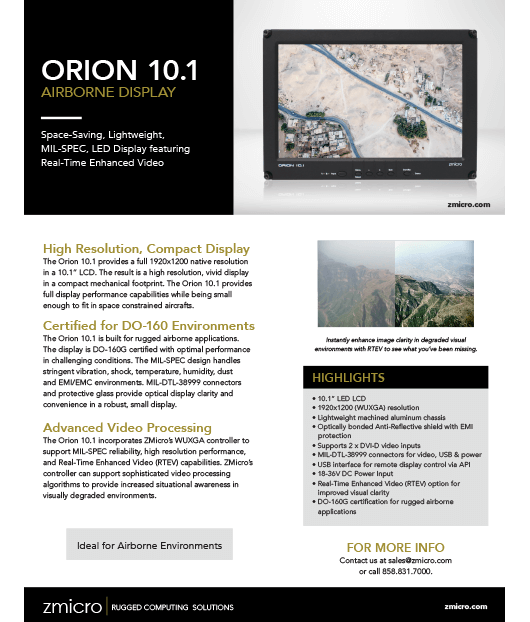 Orion 10.1 airborne display data sheet cover image